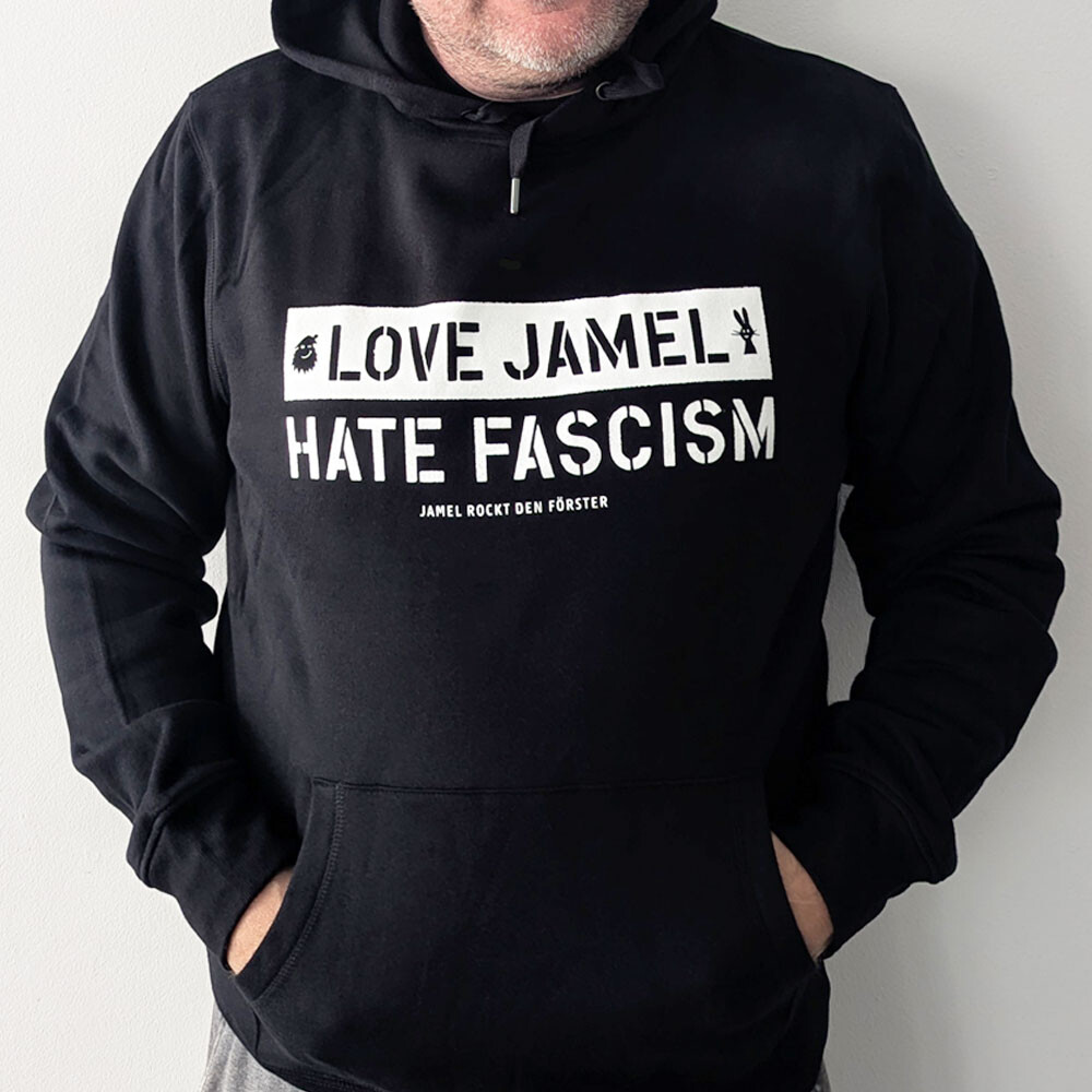 Forstrock- Love Jamel Hate Fascism Hoodie schwarz-weiß